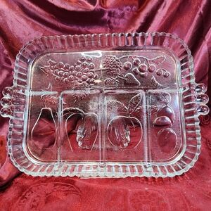 Vintage Indiana Glass Divided Serving Trays - Fruit Motiff